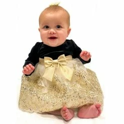 Hot Sale 😀 Rare Editions Baby 👧 Girls 3-24 Months Long-Sleeve Velvet/Embroidered-Mesh Fit-And-Flare 👗 Dress Gold 🔔 -Rare Editions Shop unnamed file 114