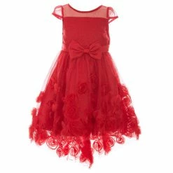 Brand new 🧨 Rare Editions Little 👧 Girls 2T-6X Illusion Glitter Mesh Soutache Hi-Low 👗 Dress Red 🔔