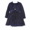 Buy 🔔 Rare Editions Little 👧 Girls 2T-6X Foil Mesh With Satin Bow 👗 Dress & Solid Fur Jacket 2-Piece Set Navy 🎁