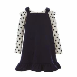 Budget 🎁 Rare Editions Little 👧 Girls 2T-6X Heart Printed Rib Knit Top Textured Knit Jumper 👗 Dress Navy ❤️ -Rare Editions Shop unnamed file 152