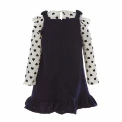 Budget 🎁 Rare Editions Little 👧 Girls 2T-6X Heart Printed Rib Knit Top Textured Knit Jumper 👗 Dress Navy ❤️ -Rare Editions Shop unnamed file 153