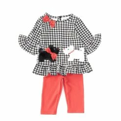 Cheapest ❤️ Rare Editions Baby 👧 Girls 3-24 Months Ruffled Long-Sleeve Scottie 🦮 Dog Applique Top & Solid Leggings Set Black/red/white ⭐