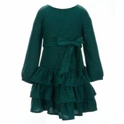 Budget 🤩 Rare Editions Little 👧 Girls 2T-6X Long-Sleeve Glitter Knit Tiered Ruffle 👗 Skirt 👗 Dress Hunter 💯