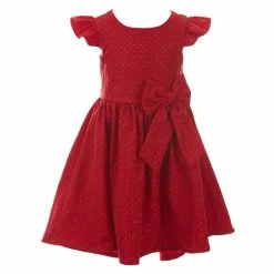Deals โ๏ธ Rare Editions Little ๐ง Girls 2T-6X Flutter Sleeve Pattern Glitter Knit Hi-Low ๐ Dress Red ๐คฉ