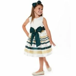 Wholesale ❤️ Rare Editions Little 👧 Girls 2T-6X Sleeveless Mikado Metallic Striped Organza 👗 Dress & Matching Bow Headband Hunter/gold/ivory 🧨 -Rare Editions Shop unnamed file 20