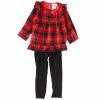 Brand new ❤️ Rare Editions Little 👧 Girls 2T-6X Yarn Dye Lurex Plaid Long Sleeve Top & Double Rib Knit Leggings 2-Piece Set Red ✨