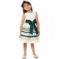 Wholesale ❤️ Rare Editions Little 👧 Girls 2T-6X Sleeveless Mikado Metallic Striped Organza 👗 Dress & Matching Bow Headband Hunter/gold/ivory 🧨 -Rare Editions Shop unnamed file 21