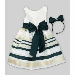 Wholesale ❤️ Rare Editions Little 👧 Girls 2T-6X Sleeveless Mikado Metallic Striped Organza 👗 Dress & Matching Bow Headband Hunter/gold/ivory 🧨 -Rare Editions Shop unnamed file 22