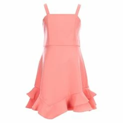 Promo 🥰 Rare Editions Big 👧 Girls 7-16 Sleeveless Tie Back Double-Ruffle-Hem Fit-And-Flare Tank 👗 Dress Coral 🔥