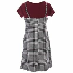 Cheapest 🎉 Rare Editions Big 👧 Girls 7-16 Sleeveless Plaid Jumper 👗 Dress, Solid Short-Sleeve Tee, Necklace & Velvet Headband 4-Piece Set Burgundy 😀 -Rare Editions Shop unnamed file 231