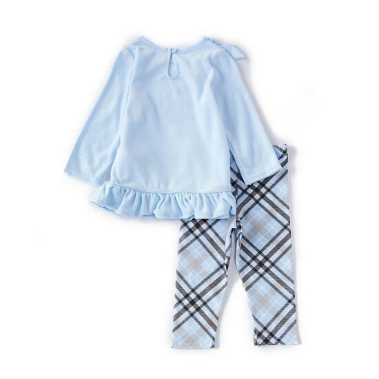 Coupon ๐ Rare Editions Baby ๐ง Girls 12-24 Months Long-Sleeve Solid Velour Ruffle Hem Top & Plaid Printed Leggings Set Blue ๐ 4 Coupon ๐ Rare Editions Baby ๐ง Girls 12-24 Months Long-Sleeve Solid Velour Ruffle Hem Top & Plaid Printed Leggings Set Blue ๐ - Image 2