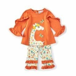 Top 10 🎁 Rare Editions Baby 👧 Girls 3-24 Months Long-Sleeve Giraffe-Applique Tee & Printed Leggings Set Orange 🤩