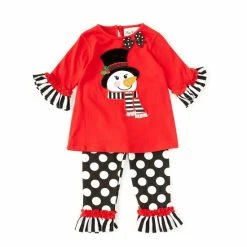 Best deal 🌟 Rare Editions Baby 👧 Girls 12-24 Months Long-Sleeve 🎁 Christmas Snowman Tunic Top & Large-Dot Leggings Set Red 🤩