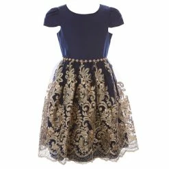 Top 10 ✔️ Rare Editions Little 👧 Girls 2T-6X Satin Embroidered Cord Mesh 👗 Skirt 👗 Dress Navy 🥰