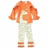 Flash Sale 🌟 Rare Editions Little 👧 Girls 2T-6X Ruffle-Sleeve Giraffe-Applique Tunic Top & Printed Ruched Pant 2-Piece Set Orange ✨