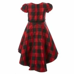 Coupon 😉 Rare Editions Little 👧 Girls 4-6x Lurex Buffalo Plaid Puff Sleeve Hi-low 👗 Skirt 👗 Dress Red 😉 -Rare Editions Shop unnamed file 274