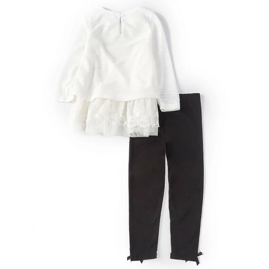 Best Sale ๐ Rare Editions Little ๐ง Girls 2T-6X Texture KnIt With Lace Ruffles Top & Solid Knit Leggings Set White ๐ 4 Best Sale ๐ Rare Editions Little ๐ง Girls 2T-6X Texture KnIt With Lace Ruffles Top & Solid Knit Leggings Set White ๐ - Image 2