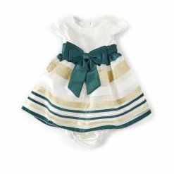 Buy 👍 Rare Editions Baby 👧 Girls 3-24 Months Cap-Sleeve Satin-Bodice/Striped Organza-Skirted Fit-And-Flare 👗 Dress Hunter ❤️
