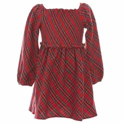Deals ⌛ Rare Editions Little 👧 Girls 2T-6X Twill Yarn Dye Plaid Smoked Bodice 👗 Dress Red 🛒