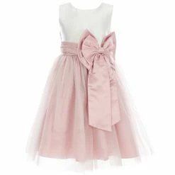 Cheapest 🥰 Rare Editions Little 👧 Girls 2T-6X Sleeveless Color-Block Satin Bow Waist Mesh Fit-And-Flare 👗 Dress Ivory/pink 🌟