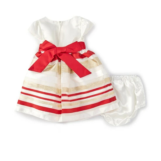 Brand new 😉 Rare Editions Baby 👧 Girls 12-24 Months Cap-Sleeve Satin-Bodice/Striped Organza-Skirted Fit-And-Flare 👗 Dress Red 🤩 4 Brand new 😉 Rare Editions Baby 👧 Girls 12-24 Months Cap-Sleeve Satin-Bodice/Striped Organza-Skirted Fit-And-Flare 👗 Dress Red 🤩 - Image 2