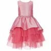 Best Pirce 🎉 Rare Editions Little 👧 Girls 2T-6X Sleeveless Lurex Jacquard Jeweled Waist Layered Mesh Peplum 👗 Dress Fuchsia 🔔