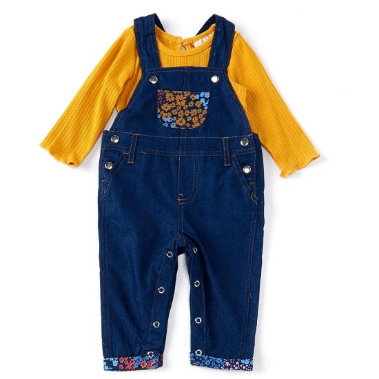 Brand new ๐ Rare Editions Baby ๐ง Girls 3- 24 Months Long Sleeve Denim Overall Patchwork Jumpsuit Two Piece Set Yellow โ 3 Brand new ๐ Rare Editions Baby ๐ง Girls 3- 24 Months Long Sleeve Denim Overall Patchwork Jumpsuit Two Piece Set Yellow โ