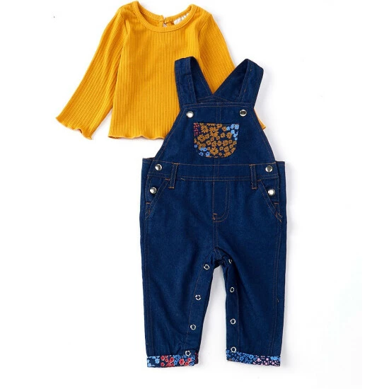 Brand new ๐ Rare Editions Baby ๐ง Girls 3- 24 Months Long Sleeve Denim Overall Patchwork Jumpsuit Two Piece Set Yellow โ 4 Brand new ๐ Rare Editions Baby ๐ง Girls 3- 24 Months Long Sleeve Denim Overall Patchwork Jumpsuit Two Piece Set Yellow โ - Image 2