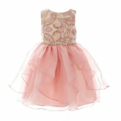 Brand new 🥰 Rare Editions Little 👧 Girls 2T-6X Ribbon Soutache Organza Cascade Printed 👗 Dress Blush 👏