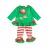 New 👍 Rare Editions Baby 👧 Girls 3-24 Months Long-Sleeve Santa Sleigh Applique Knit Top & Striped Leggings Set Green/red/white 😍