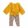 Buy 🤩 Rare Editions Baby 👧 Girls 12-24 Months Solid Long-Sleeve Thermal Top & Printed Leggings Two Piece Set Mustard 🛒