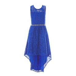 Cheap 🛒 Rare Editions Big 👧 Girls 7-16 Glitter Stretch Lace Hi-Lo 👗 Dress Royal ⌛