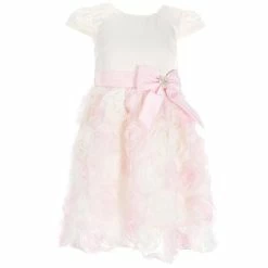Wholesale 🎉 Rare Editions Little 👧 Girls 2T-6X Cap Sleeve Solid Satin Bodice To Soutache-Embroidered 👗 Skirt Fit-And-Flare 👗 Dress Pink/ivory 😀