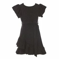 Cheapest ๐ Rare Editions Big ๐ง Girls 7-16 Sparkle Scuba Puff Sleeve Wrap ๐ Dress Black ๐