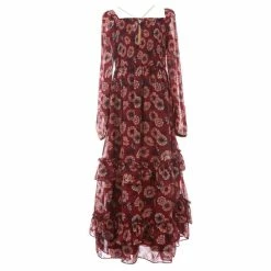 Best Pirce 🎁 Rare Editions Big 👧 Girls 7-16 Long-Sleeve Printed Chiffon Long 👗 Dress & Tassel Necklace Burgundy 🔔