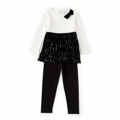 Best reviews of 👍 Rare Editions Little 👧 Girls 2T-6X Solid Knit Sequined Mesh 👗 Skirt Top & Solid Leggings 2-Piece Set Black 🎉