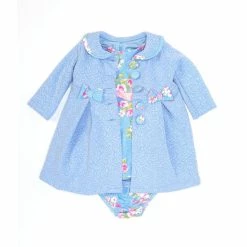 Coupon 🎉 Rare Editions Baby 👧 Girls 3-24 Months Printed Knit 👗 Dress & Textured Knit 🧥 Coat Set Light Blue 😍
