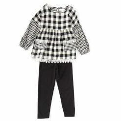 Cheap 😉 Rare Editions Little 👧 Girls 2T-6X Long-Sleeve Mixed-Buffalo-Checked Woven Tunic Top & Solid Knit Leggings 2-Piece Set Black 🌟