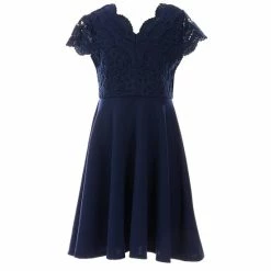Promo 🔥 Rare Editions Big 👧 Girls 7-16 Scalloped-Lace/Scuba Fit-And-Flare 👗 Dress Navy ⭐ -Rare Editions Shop unnamed file 41