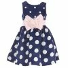 Best deal 👍 Rare Editions Little 👧 Girls 2T-6X Sleeveless Polka-Dot Printed Shantung Pleated Bow Waistband Fit-And-Flare 👗 Dress Navy ✨