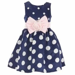 Best deal 👍 Rare Editions Little 👧 Girls 2T-6X Sleeveless Polka-Dot Printed Shantung Pleated Bow Waistband Fit-And-Flare 👗 Dress Navy ✨
