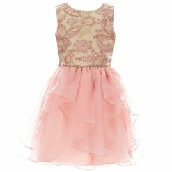 Coupon 🤩 Rare Editions Big 👧 Girls 7-16 Soutache-Ribbon Mesh/Organza Fit-And-Flare 👗 Dress Blush 🎁