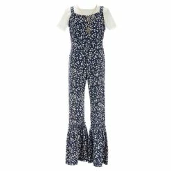 Brand new 🌟 Rare Editions Big 👧 Girls 7-16 Sleeveless Printed Flared-Leg Jumpsuit & Solid Short-Sleeve Tee 2-Piece Set Navy 🥰