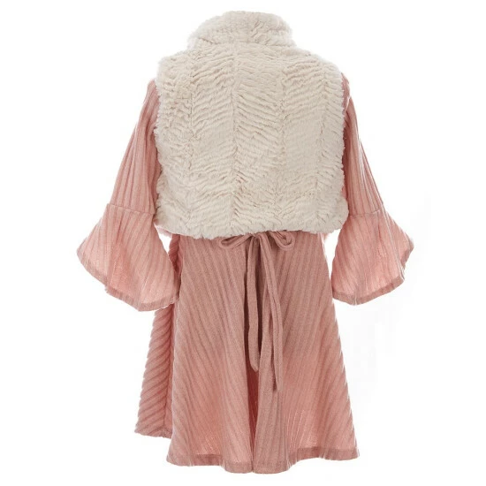 Outlet โ๏ธ Rare Editions Little ๐ง Girls 2T-6X Sleeveless Faux-Fur Vest & Bell Sleeve Brushed-Rib-Knit Fit-And-Flare ๐ Dress 2-Piece Set Blush ๐ฅ 5 Outlet โ๏ธ Rare Editions Little ๐ง Girls 2T-6X Sleeveless Faux-Fur Vest & Bell Sleeve Brushed-Rib-Knit Fit-And-Flare ๐ Dress 2-Piece Set Blush ๐ฅ - Image 3