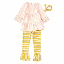 Deals ⭐ Rare Editions Little 👧 Girls 2T-6X Long-Sleeve Solid Rib-Knit Fit-And-Flare 👗 Dress & Striped Rib-Knit Leggings Set Blush 🔔