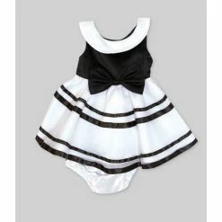 Top 10 ✔️ Rare Editions Baby 👧 Girls 3-24 Months Round Neck Bow Front Stripe 👗 Dress Black 🤩