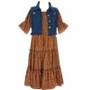 Deals 😀 Rare Editions Big 👧 Girls 7-16 Sleeveless Denim Vest & Ditsy-Floral Fit-And-Flare 👗 Dress Two Piece Set Brown 👏 -Rare Editions Shop unnamed file 443