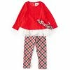 Flash Sale 😍 Rare Editions Little 👧 Girls 2T-6X Long Sleeve Lace Ruffle Top & Plaid Printed Leggings Set Red ✔️