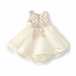 Best Sale ✨ Rare Editions Baby 👧 Girls 3-24 Months Basketweave-Bodice/Tiered-Mesh-Skirted Fit-And-Flare 👗 Dress Taupe ❤️