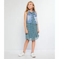 Cheapest 💯 Rare Editions Big 👧 Girls 7-16 Denim Vest & Ditsy Print Pleated Chiffon 👗 Dress Set Teal 🧨 -Rare Editions Shop unnamed file 476